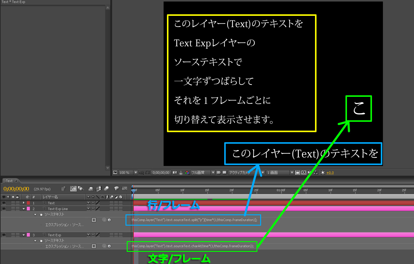 文字列を1文字 フレームに分解 At Aep Project